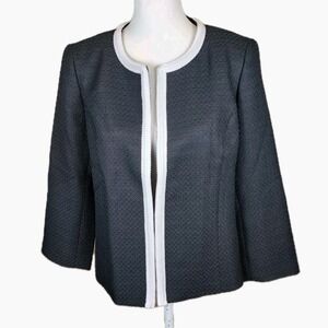 Anne Klein Open Front Blazer Jacket Womens Black Tweed White Career Office NEW